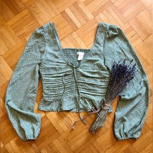 Cute green floral crop blouse